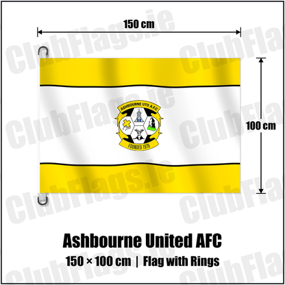 Ashbourne United AFC 150cm x 100cm Flag Pole Flag with Rings with the club crest and colours, Meath Football - ClubFlags.ie