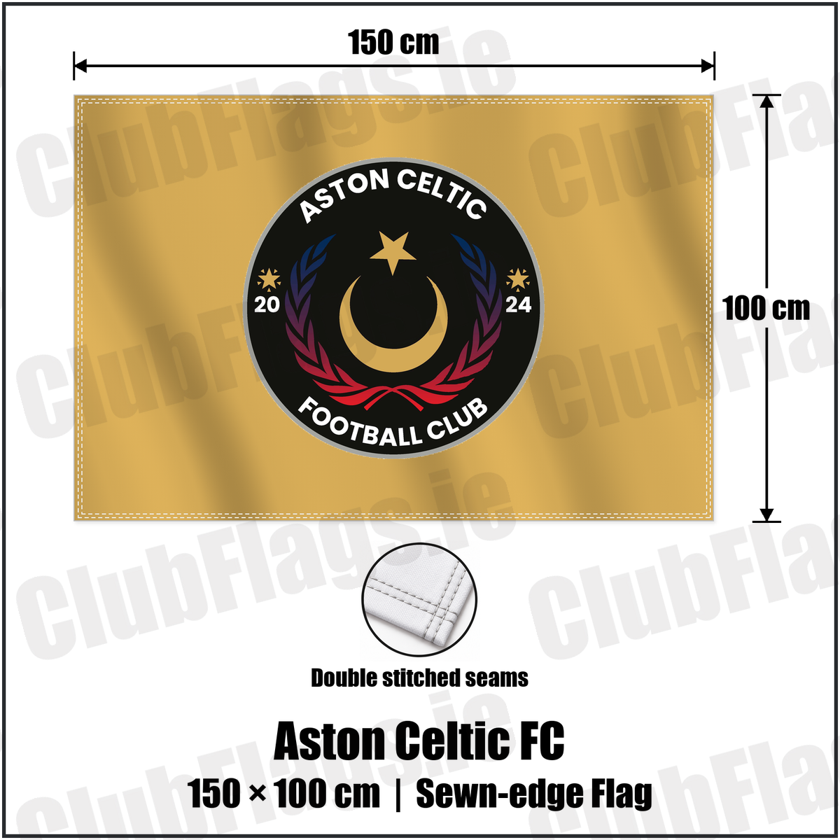Aston Celtic FC 100cm x 150cm Flag (sewn on the edges) with the club crest and colours, Louth Football - ClubFlags.ie