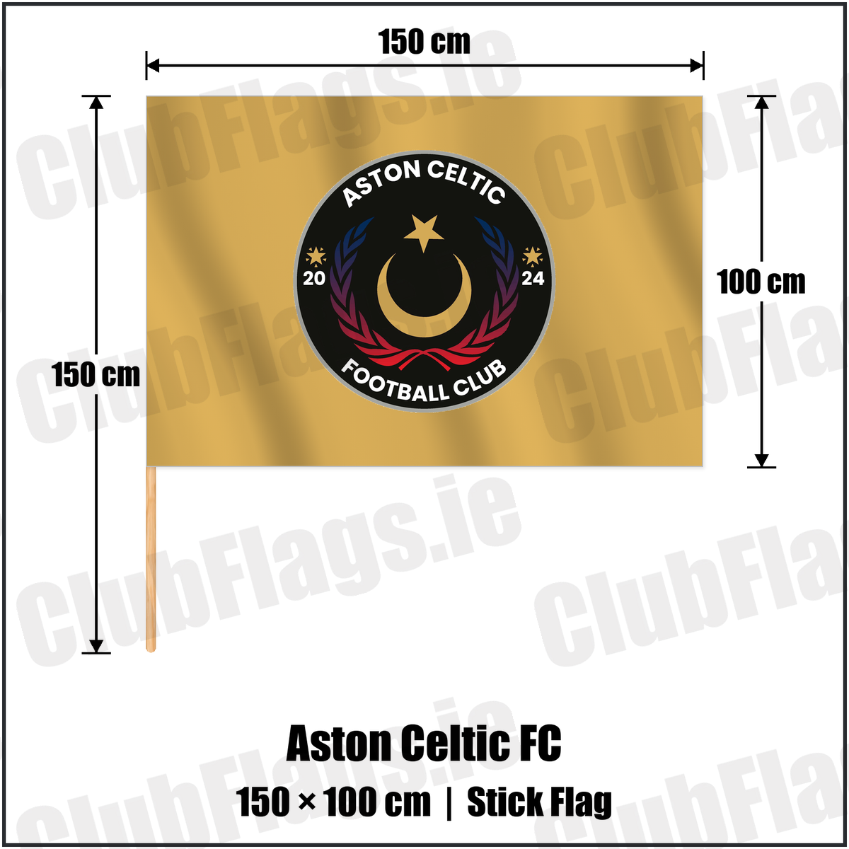 Aston Celtic FC 100cm x 150cm Stick Flag with the club crest and colours, Louth Football - ClubFlags.ie