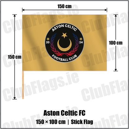 Aston Celtic FC 100cm x 150cm Stick Flag with the club crest and colours, Louth Football - ClubFlags.ie
