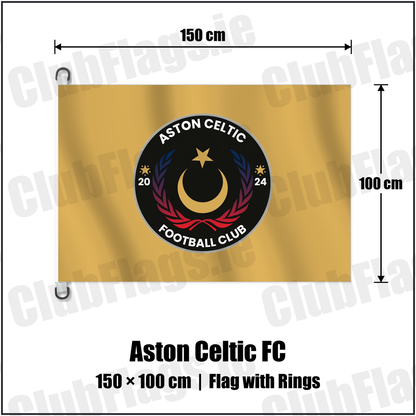 Aston Celtic FC 150cm x 100cm Flag Pole Flag with Rings with the club crest and colours, Louth Football - ClubFlags.ie