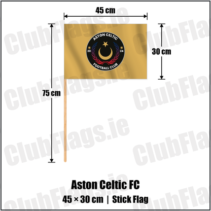 Aston Celtic FC 30cm x 45cm Stick Flag with the club crest and colours, Louth Football - ClubFlags.ie