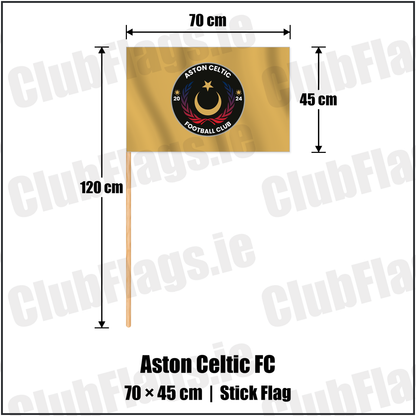 Aston Celtic FC 45cm x 70cm Stick Flag with the club crest and colours, Louth Football - ClubFlags.ie
