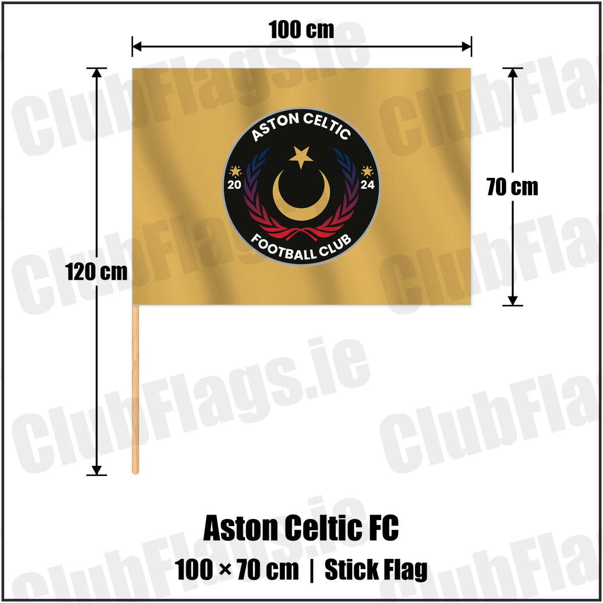 Aston Celtic FC 70cm x 100cm Stick Flag with the club crest and colours, Louth Football - ClubFlags.ie