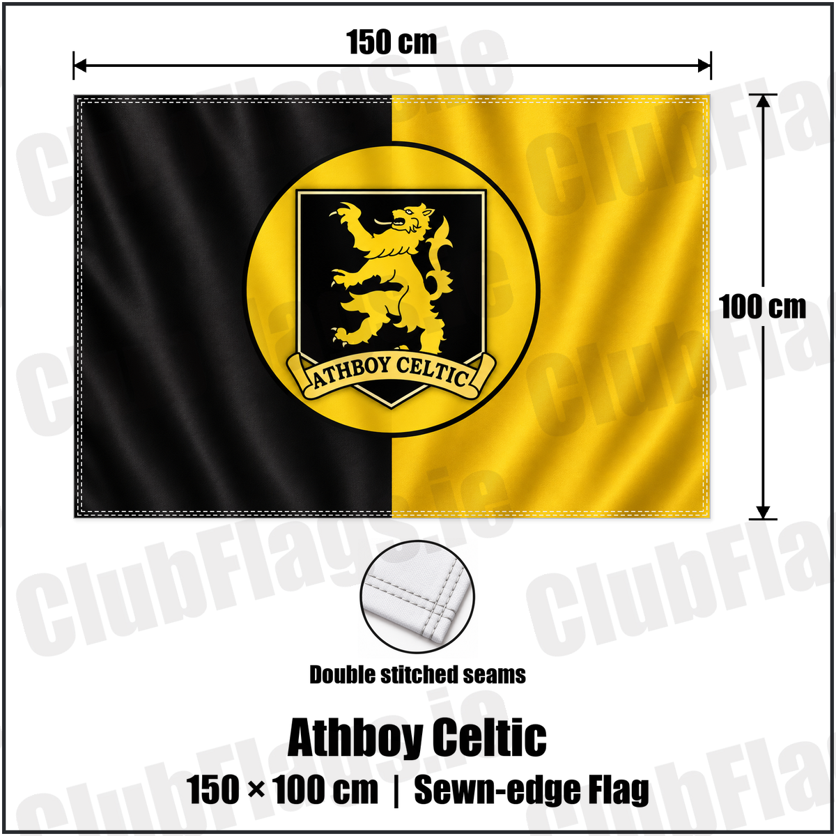 Athboy Celtic 100cm x 150cm Flag (sewn on the edges) with the club crest and colours, Meath football - ClubFlags.ie