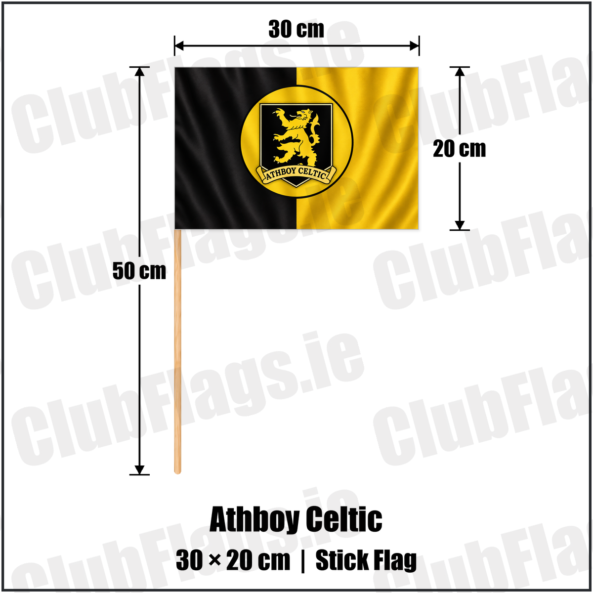 Athboy Celtic 20cm x 30cm Stick Flag with the club crest and colours, Meath football - ClubFlags.ie