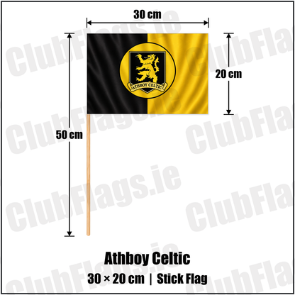 Athboy Celtic 20cm x 30cm Stick Flag with the club crest and colours, Meath football - ClubFlags.ie
