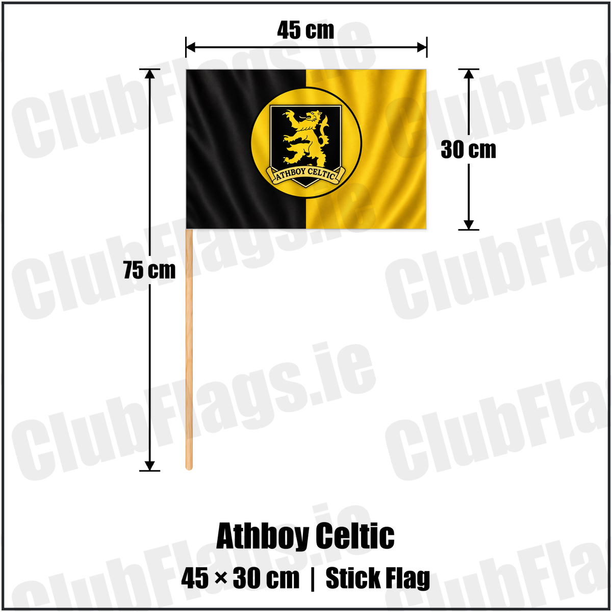 Athboy Celtic 30cm x 45cm Stick Flag with the club crest and colours, Meath football - ClubFlags.ie