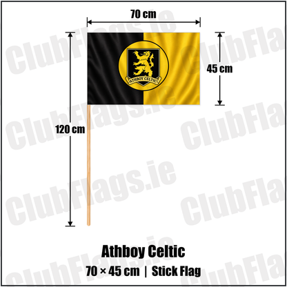 Athboy Celtic 45cm x 70cm Stick Flag with the club crest and colours, Meath football - ClubFlags.ie