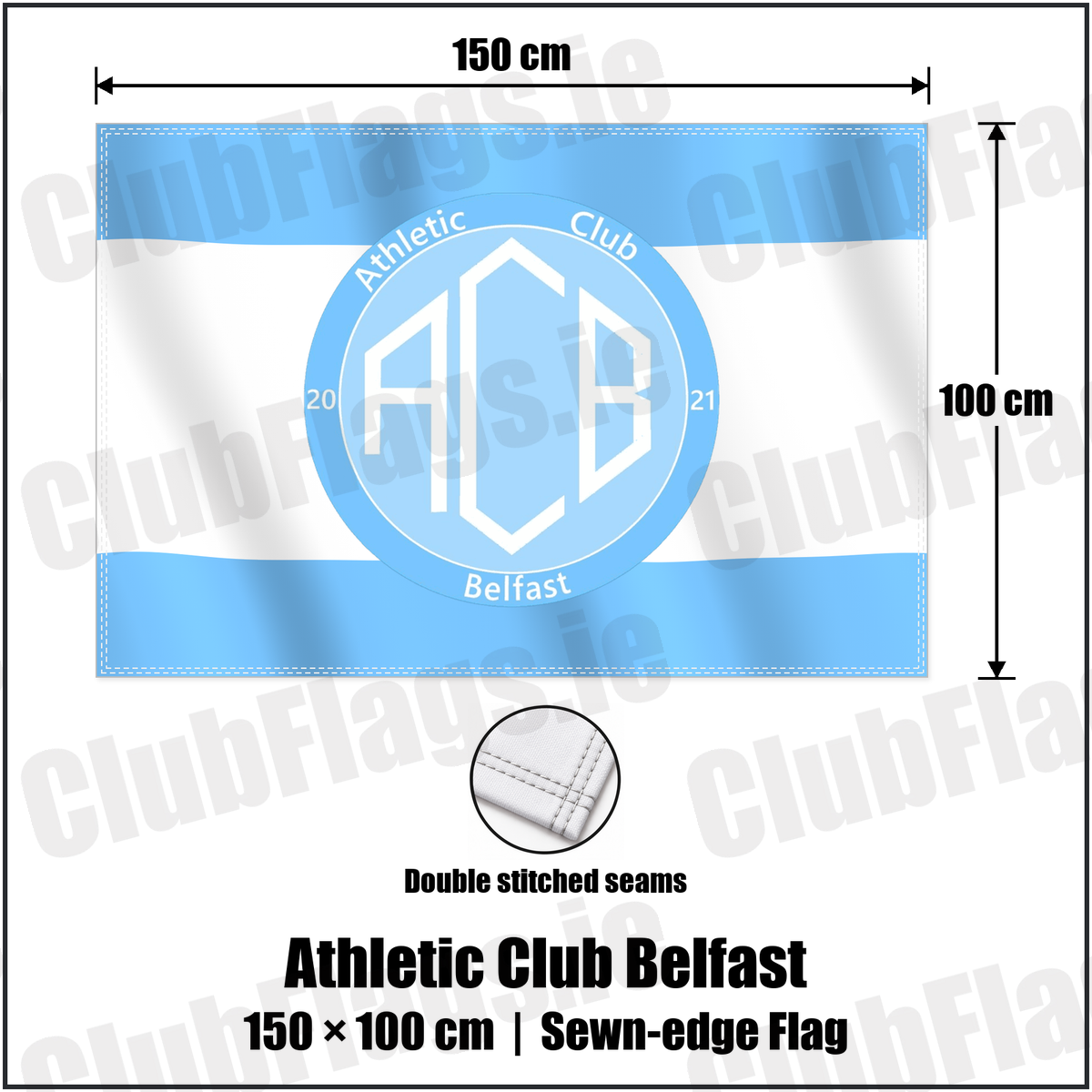 Athletic Club Belfast 100cm x 150cm Flag (sewn on the edges) with the club crest and colours, Antrim Football - ClubFlags.ie