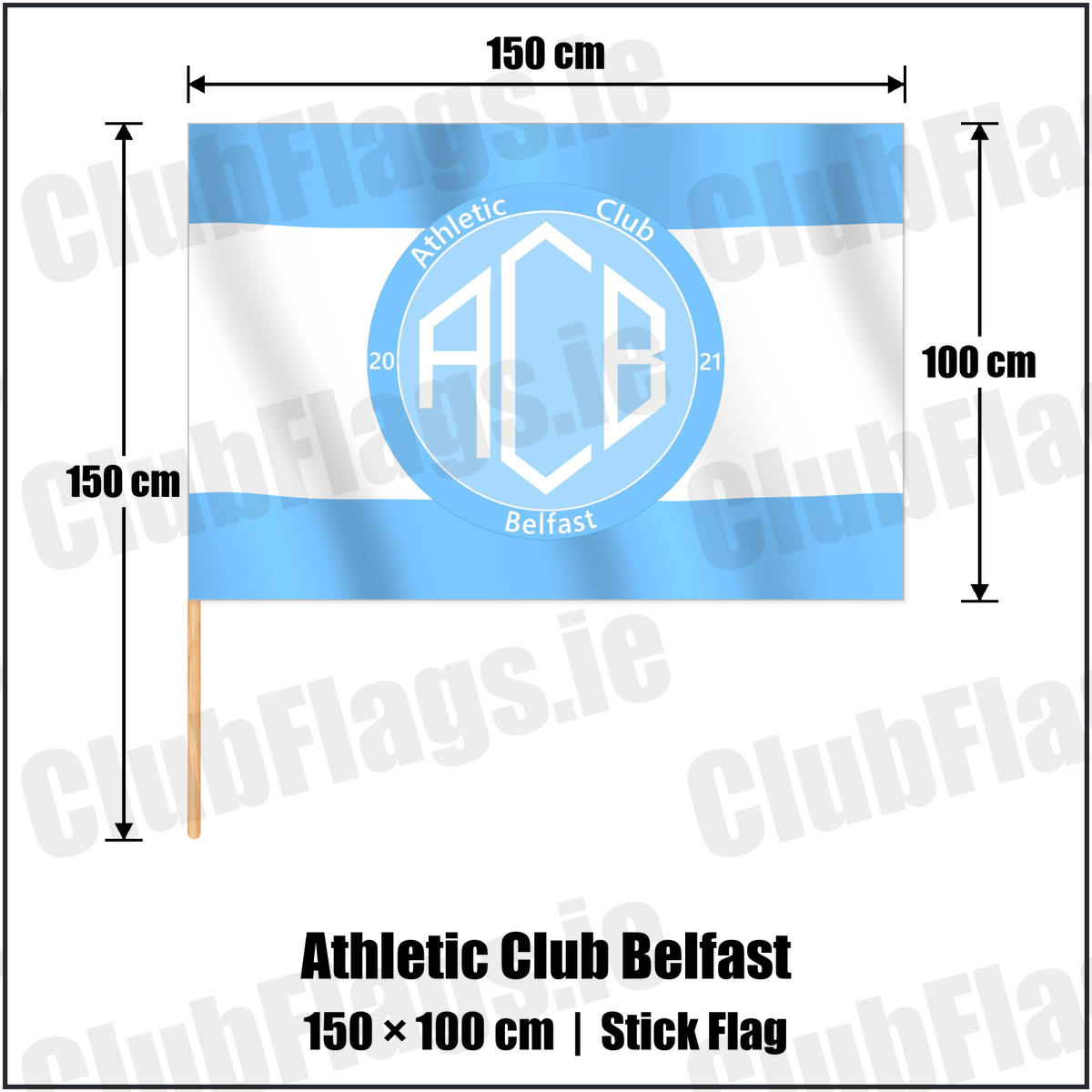 Athletic Club Belfast 100cm x 150cm Stick Flag with the club crest and colours, Antrim Football - ClubFlags.ie