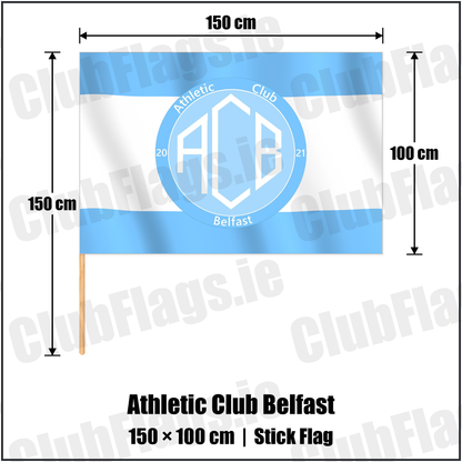 Athletic Club Belfast 100cm x 150cm Stick Flag with the club crest and colours, Antrim Football - ClubFlags.ie