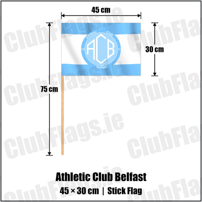 Athletic Club Belfast 30cm x 45cm Stick Flag with the club crest and colours, Antrim Football - ClubFlags.ie