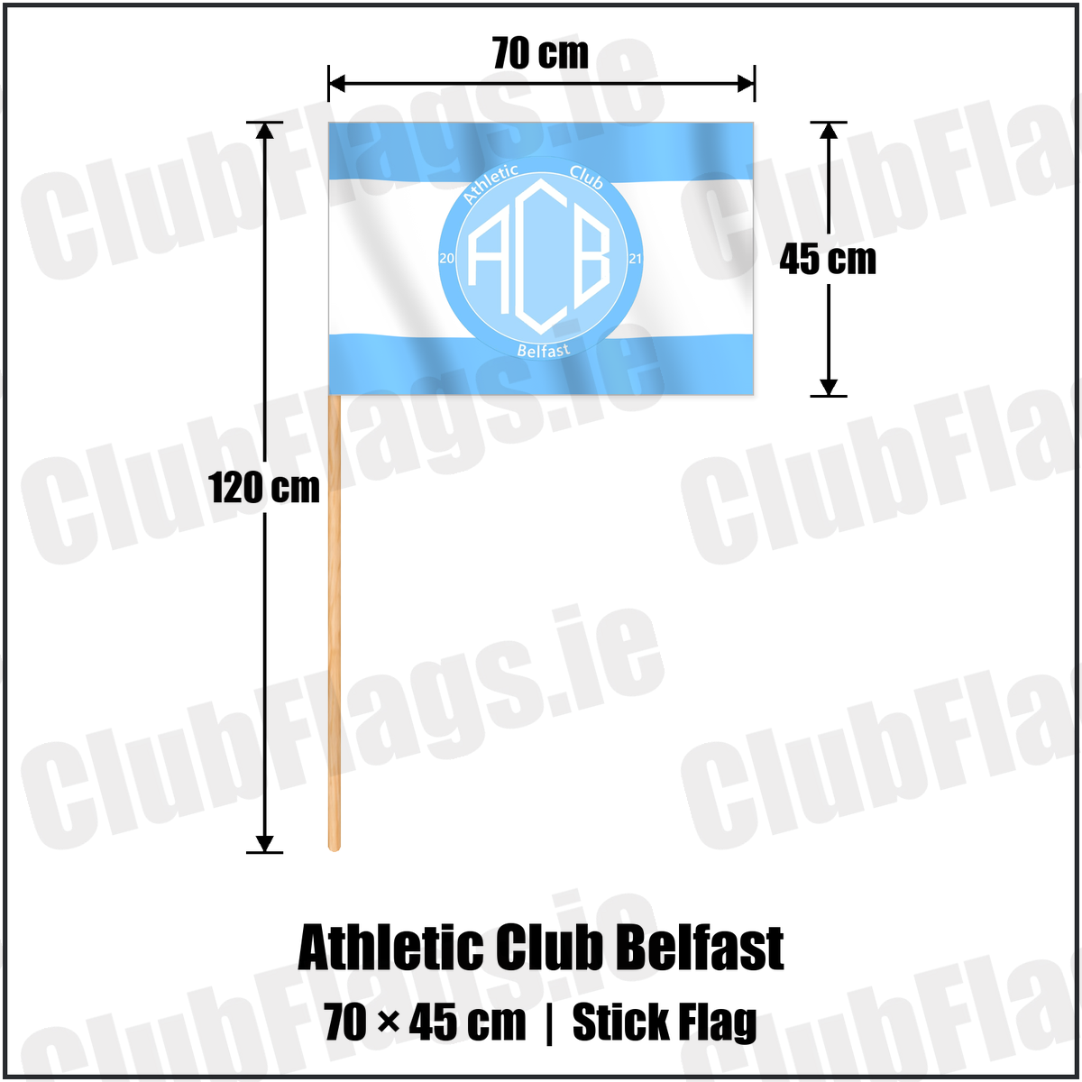 Athletic Club Belfast 45cm x 70cm Stick Flag with the club crest and colours, Antrim Football - ClubFlags.ie