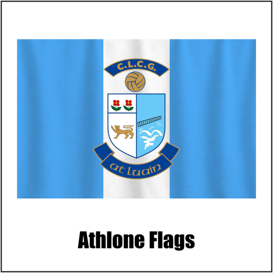 Athlone Flags, featuring the club crest and light blue and white colours; County Westmeath GAA. ClubFlags.ie.