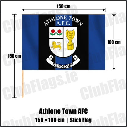 Athlone Town AFC 100cm x 150cm Stick Flag with the club crest and colours, Westmeath Football - ClubFlags.ie