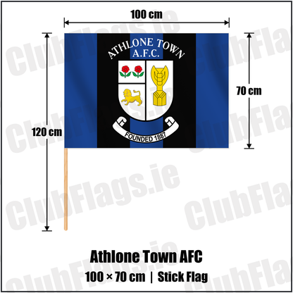 Athlone Town AFC 70cm x 100cm Stick Flag with the club crest and colours, Westmeath Football - ClubFlags.ie