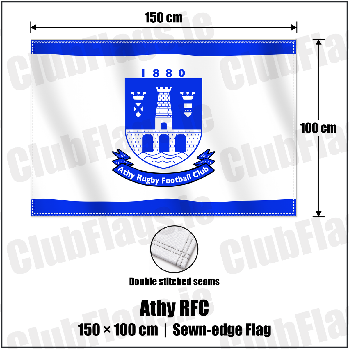 Athy RFC 100cm x 150cm Flag (sewn on the edges) with the club crest and colours, Kildare Rugby - ClubFlags.ie
