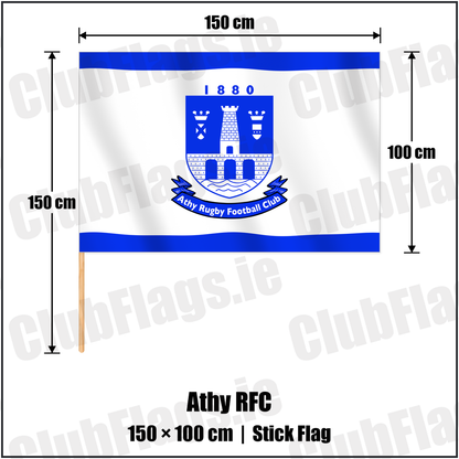 Athy RFC 100cm x 150cm Stick Flag with the club crest and colours, Kildare Rugby - ClubFlags.ie