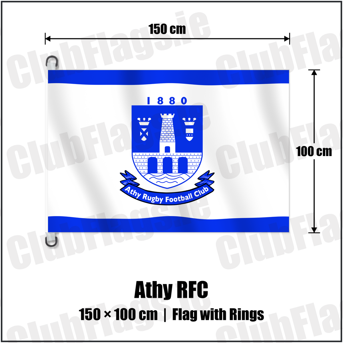 Athy RFC 150cm x 100cm Flag Pole Flag with Rings with the club crest and colours, Kildare Rugby - ClubFlags.ie