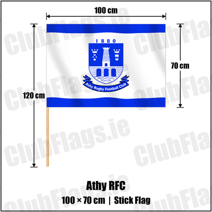 Athy RFC 70cm x 100cm Stick Flag with the club crest and colours, Kildare Rugby - ClubFlags.ie