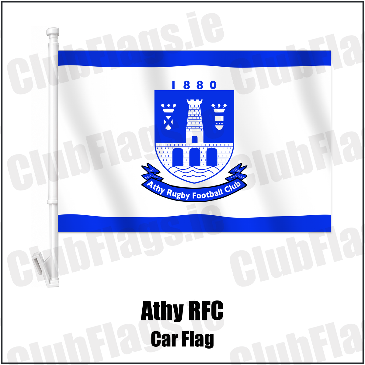 Athy RFC Car Flag with the club crest and colours, Kildare Rugby - ClubFlags.ie