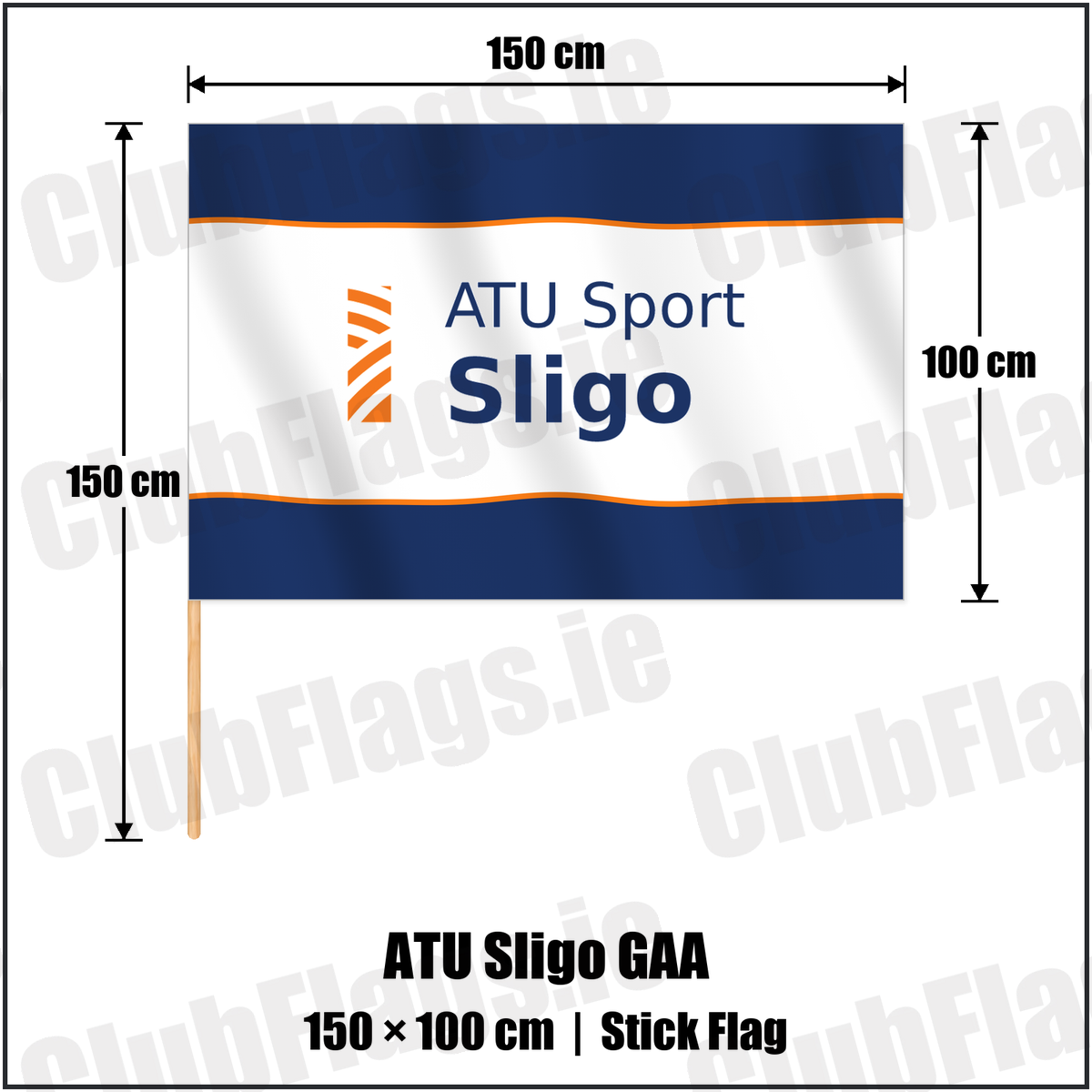 ATU Sligo GAA 100cm x 150cm Stick Flag with the club crest and colours, Sligo GAA - ClubFlags.ie