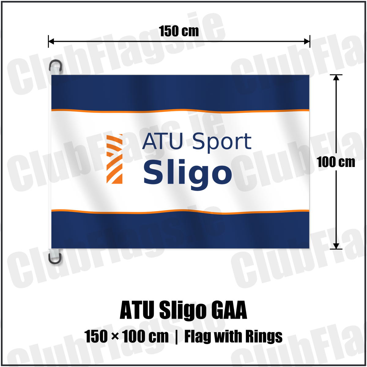 ATU Sligo GAA 150cm x 100cm Flag Pole Flag with Rings with the club crest and colours, Sligo GAA - ClubFlags.ie