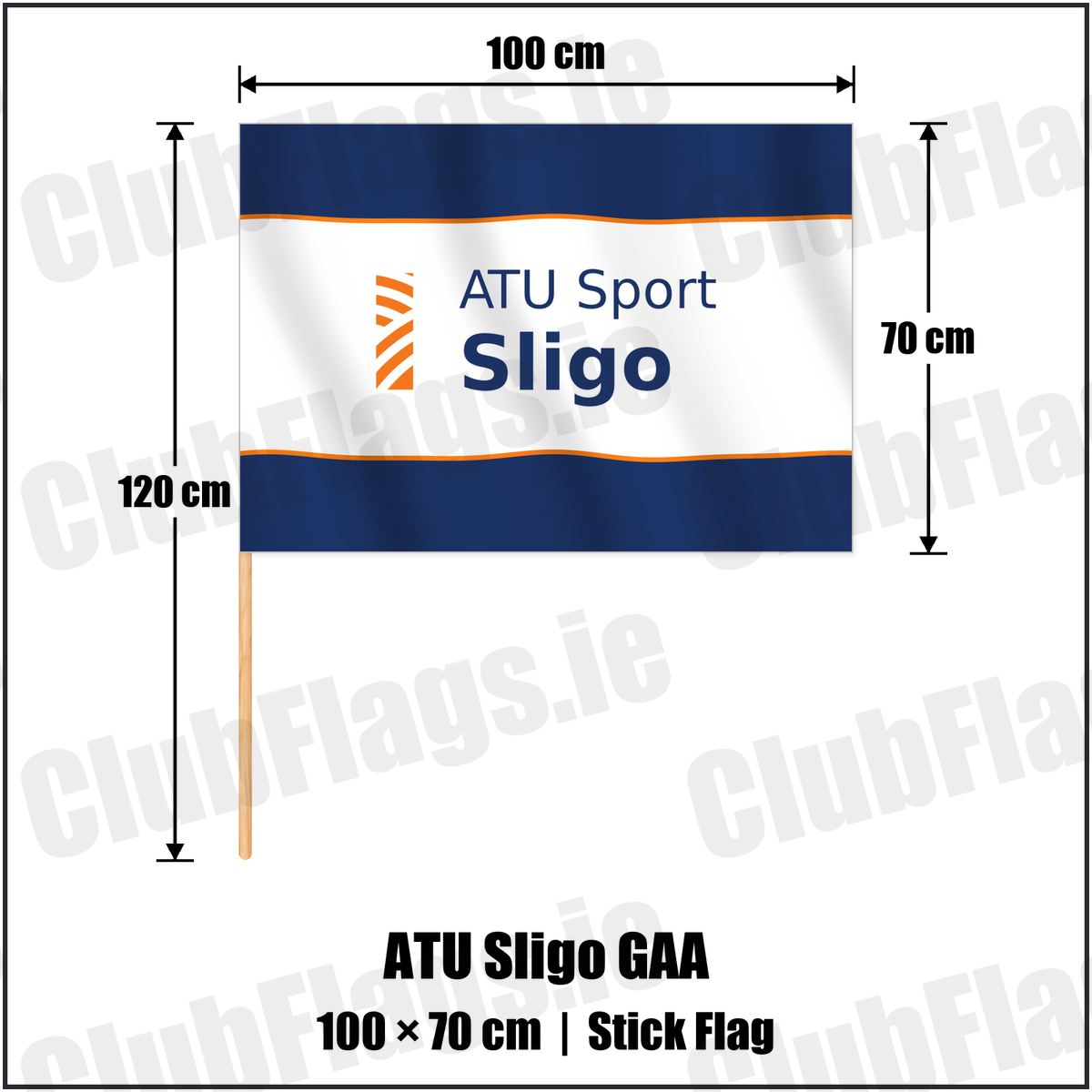 ATU Sligo GAA 70cm x 100cm Stick Flag with the club crest and colours, Sligo GAA - ClubFlags.ie