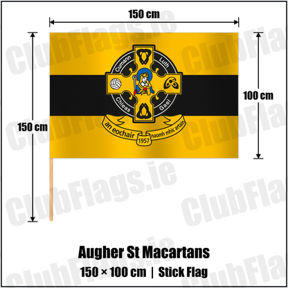 Augher St Macartans 100cm x 150cm Stick Flag with the club crest and colours, Tyrone GAA - ClubFlags.ie
