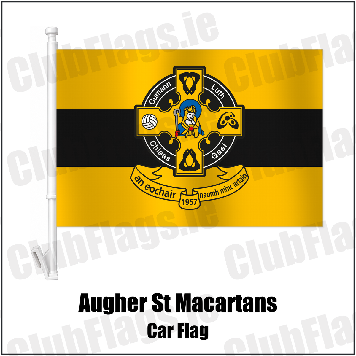 Augher St Macartans Car Flag with the club crest and colours, Tyrone GAA - ClubFlags.ie