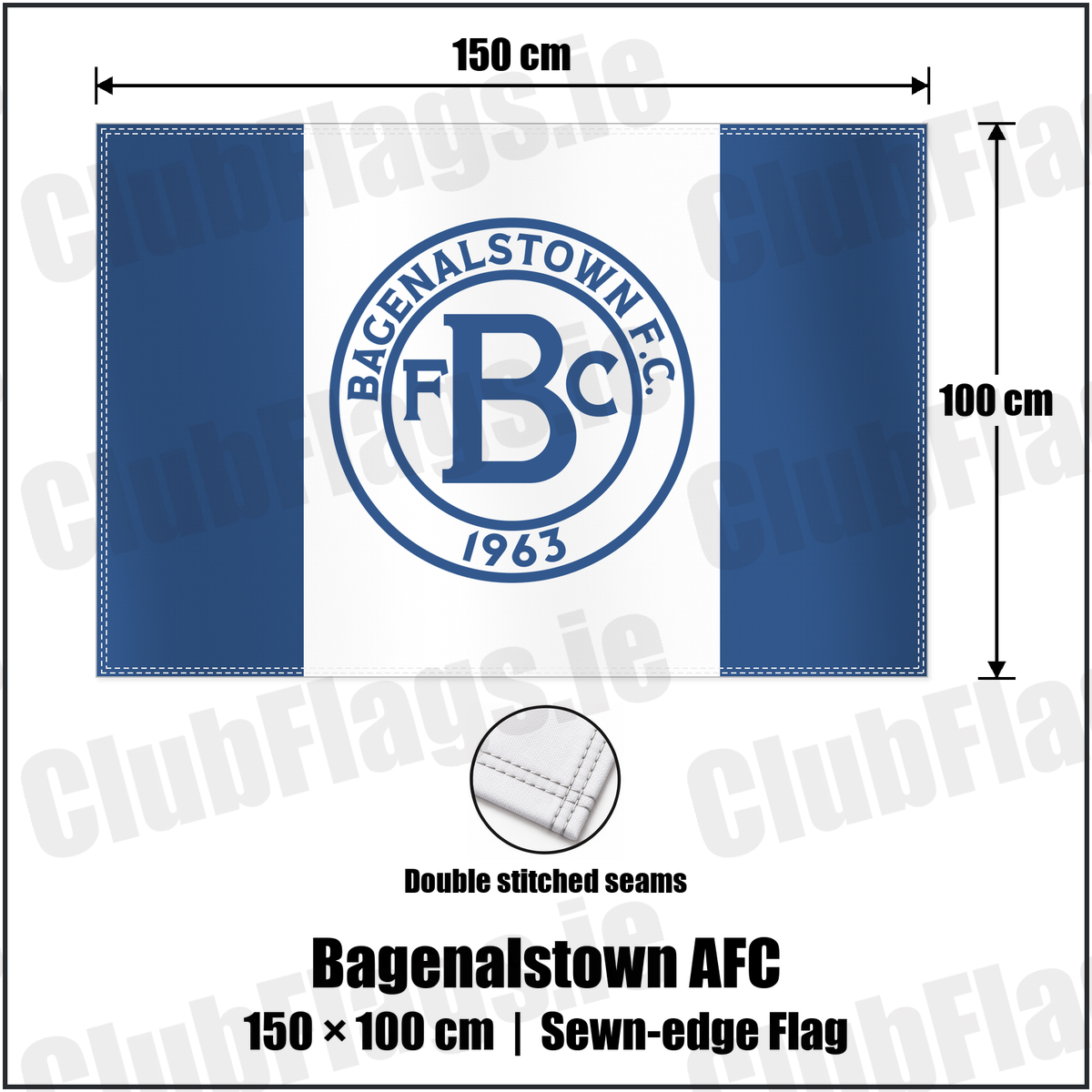 Bagenalstown AFC 100cm x 150cm Flag (sewn on the edges) with the club crest and colours, Carlow football - ClubFlags.ie