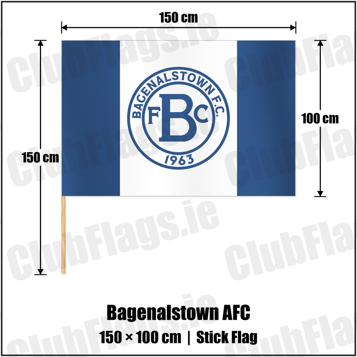Bagenalstown AFC 100cm x 150cm Stick Flag with the club crest and colours, Carlow football - ClubFlags.ie