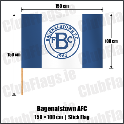 Bagenalstown AFC 100cm x 150cm Stick Flag with the club crest and colours, Carlow football - ClubFlags.ie