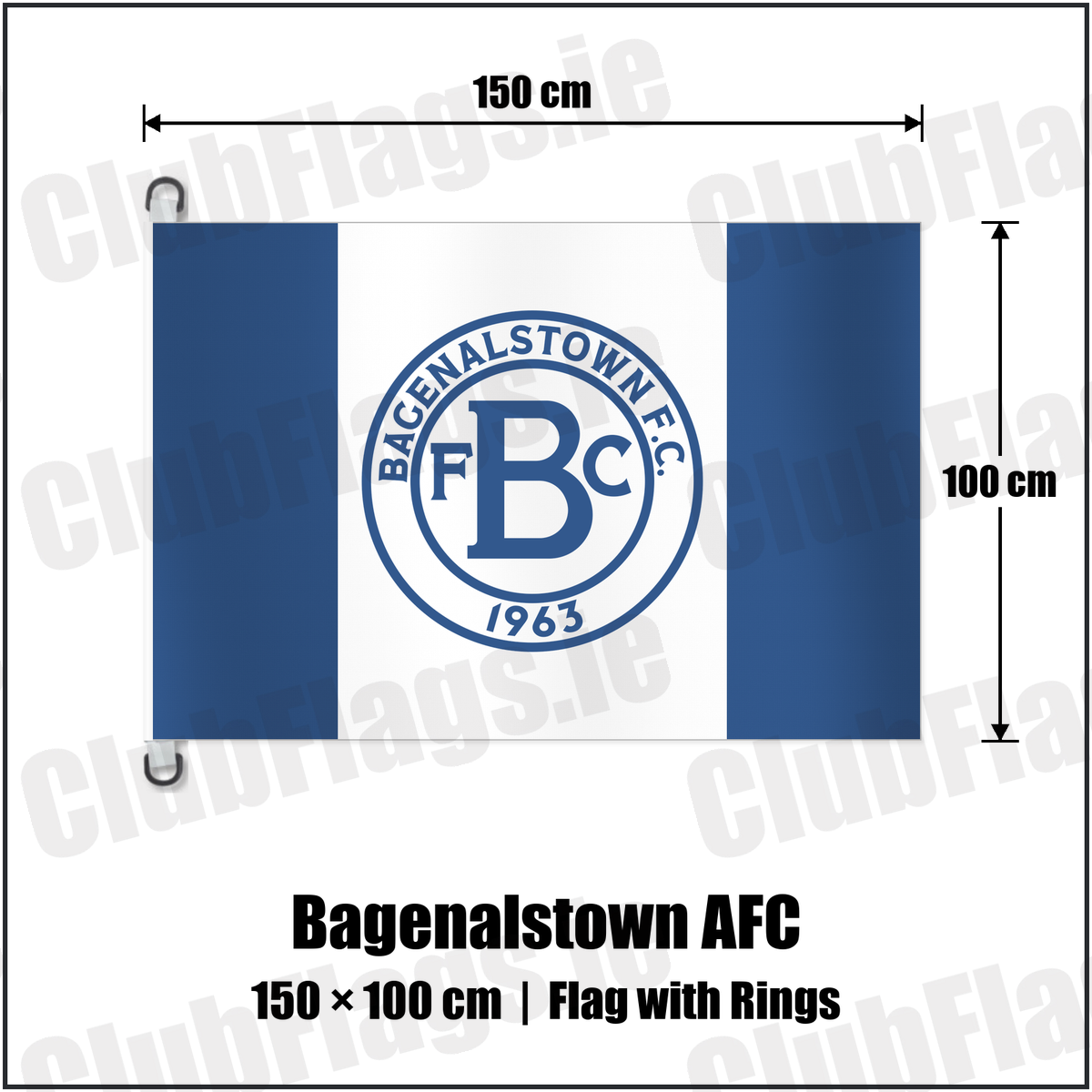 Bagenalstown AFC 150cm x 100cm Flag Pole Flag with Rings with the club crest and colours, Carlow football - ClubFlags.ie