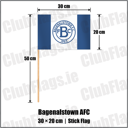 Bagenalstown AFC 20cm x 30cm Stick Flag with the club crest and colours, Carlow football - ClubFlags.ie