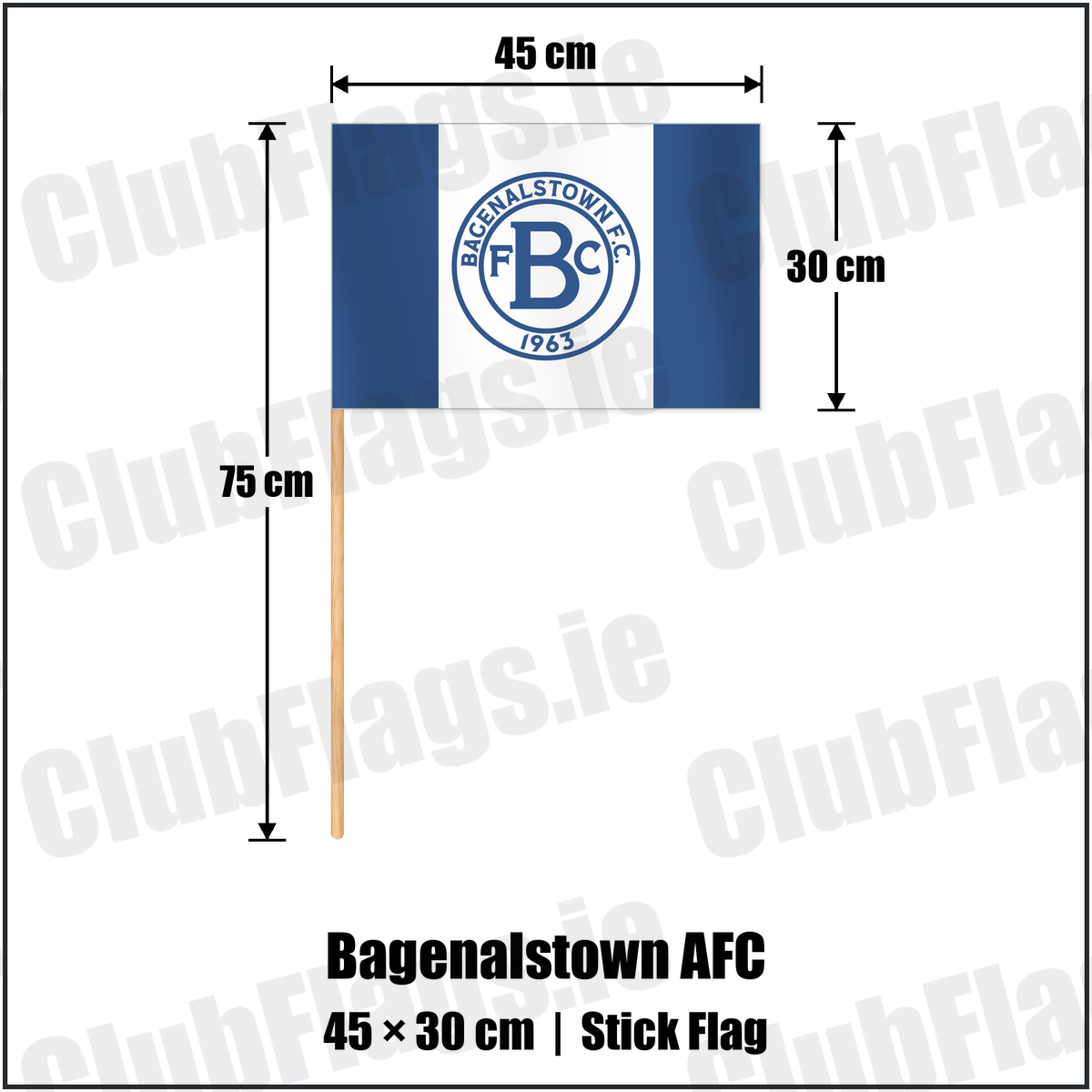 Bagenalstown AFC 30cm x 45cm Stick Flag with the club crest and colours, Carlow football - ClubFlags.ie