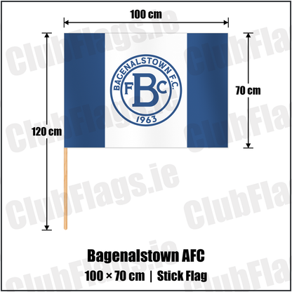 Bagenalstown AFC 70cm x 100cm Stick Flag with the club crest and colours, Carlow football - ClubFlags.ie