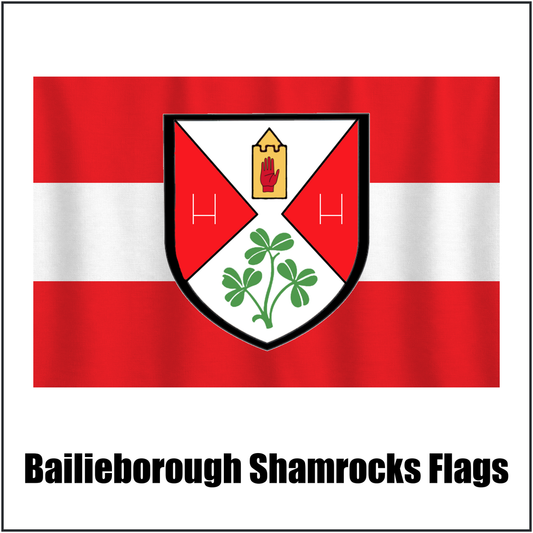 Bailieborough Shamrocks Flags, featuring the club crest and red and white colours; County Cavan GAA. ClubFlags.ie.