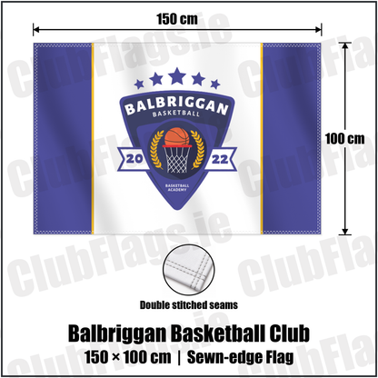 Balbriggan Basketball Club 100cm x 150cm Flag (sewn on the edges) with the club crest and colours, Dublin Basketball - ClubFlags.ie