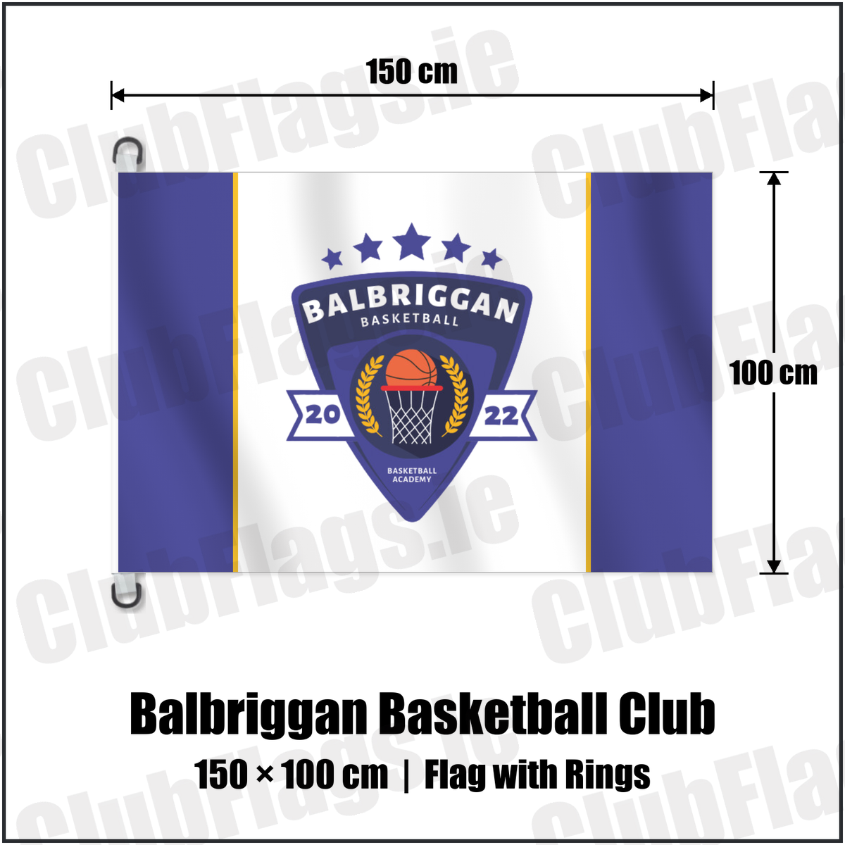 Balbriggan Basketball Club 150cm x 100cm Flag Pole Flag with Rings with the club crest and colours, Dublin Basketball - ClubFlags.ie