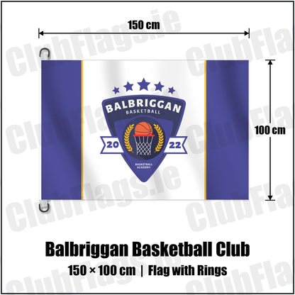 Balbriggan Basketball Club 150cm x 100cm Flag Pole Flag with Rings with the club crest and colours, Dublin Basketball - ClubFlags.ie