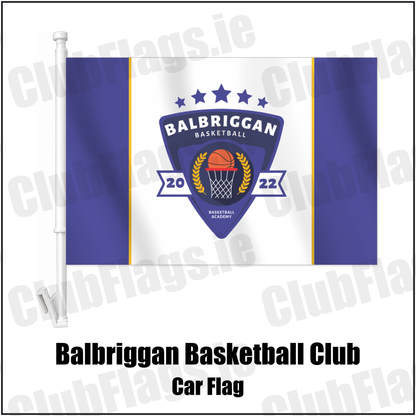 Balbriggan Basketball Club Car Flag with the club crest and colours, Dublin Basketball - ClubFlags.ie