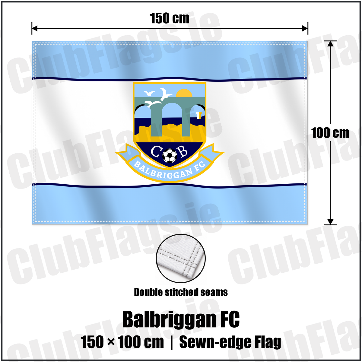Balbriggan FC 100cm x 150cm Flag (sewn on the edges) with the club crest and colours, Dublin Football - ClubFlags.ie
