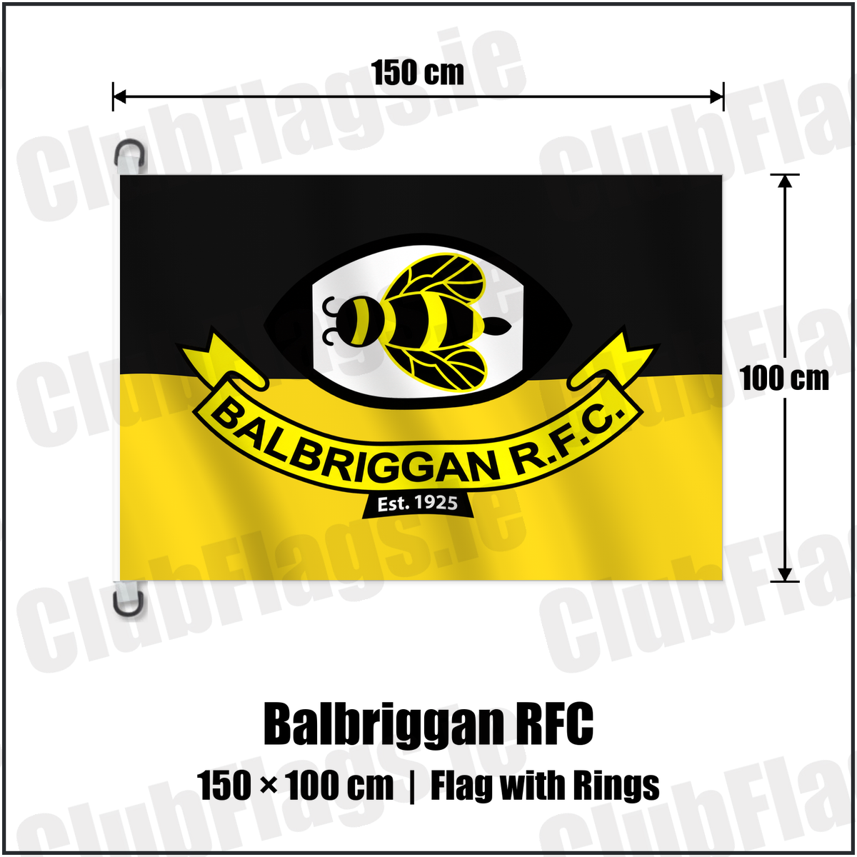 Balbriggan RFC 150cm x 100cm Flag Pole Flag with Rings with the verified club crest and colours, Dublin Rugby - ClubFlags.ie