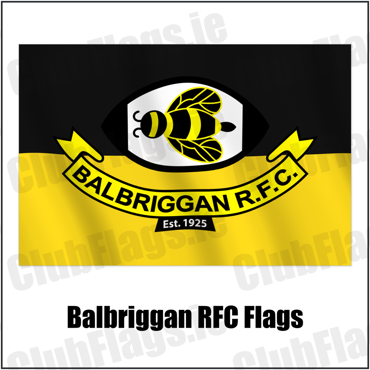 Balbriggan RFC Flags with the verified club crest and colours, Dublin Rugby - ClubFlags.ie