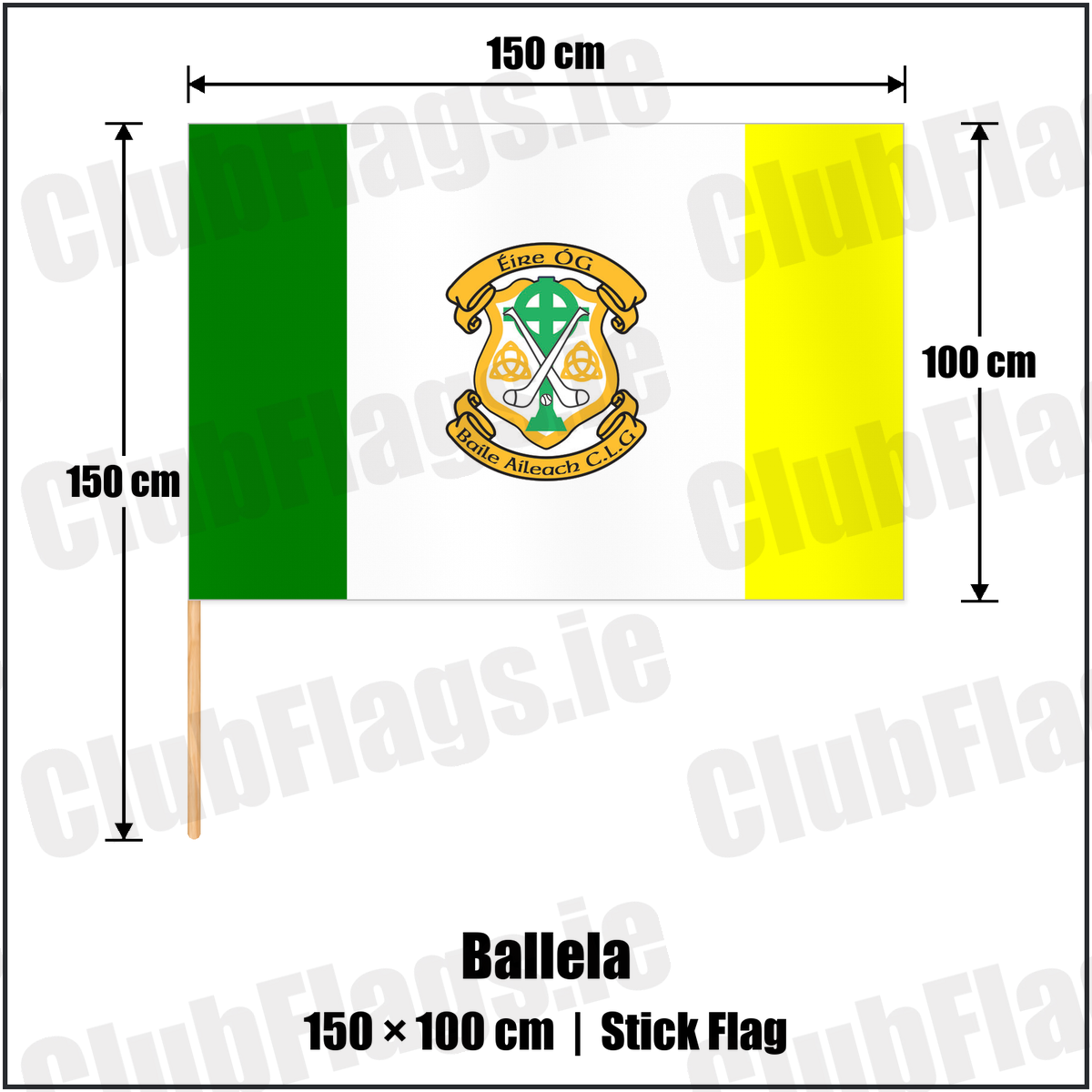 Ballela 100cm x 150cm Stick Flag with the club crest and colours, Down GAA - ClubFlags.ie