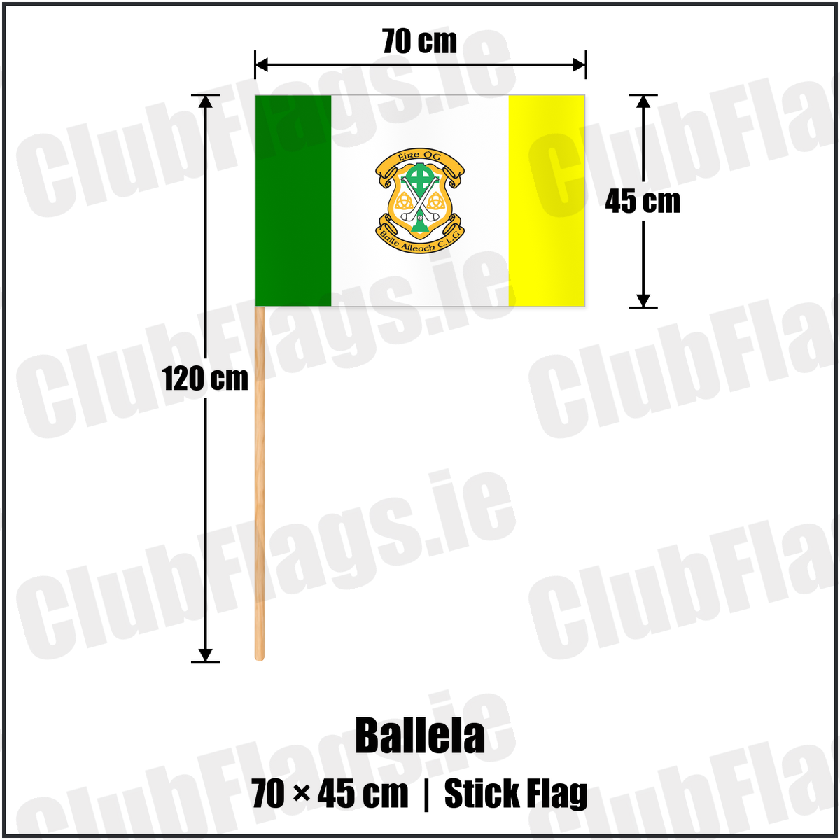 Ballela 45cm x 70cm Stick Flag with the club crest and colours, Down GAA - ClubFlags.ie