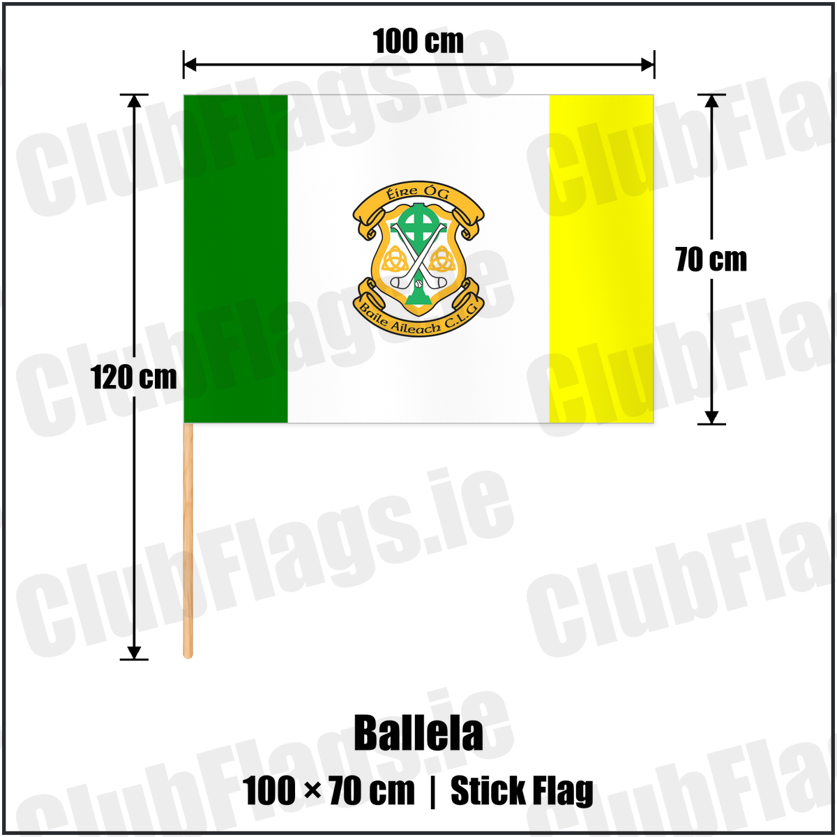 Ballela 70cm x 100cm Stick Flag with the club crest and colours, Down GAA - ClubFlags.ie