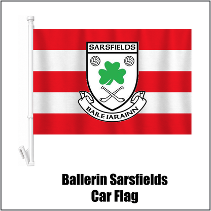Ballerin Sarsfields Car Flag, featuring the club crest and red and white colours; County Derry GAA. ClubFlags.ie.